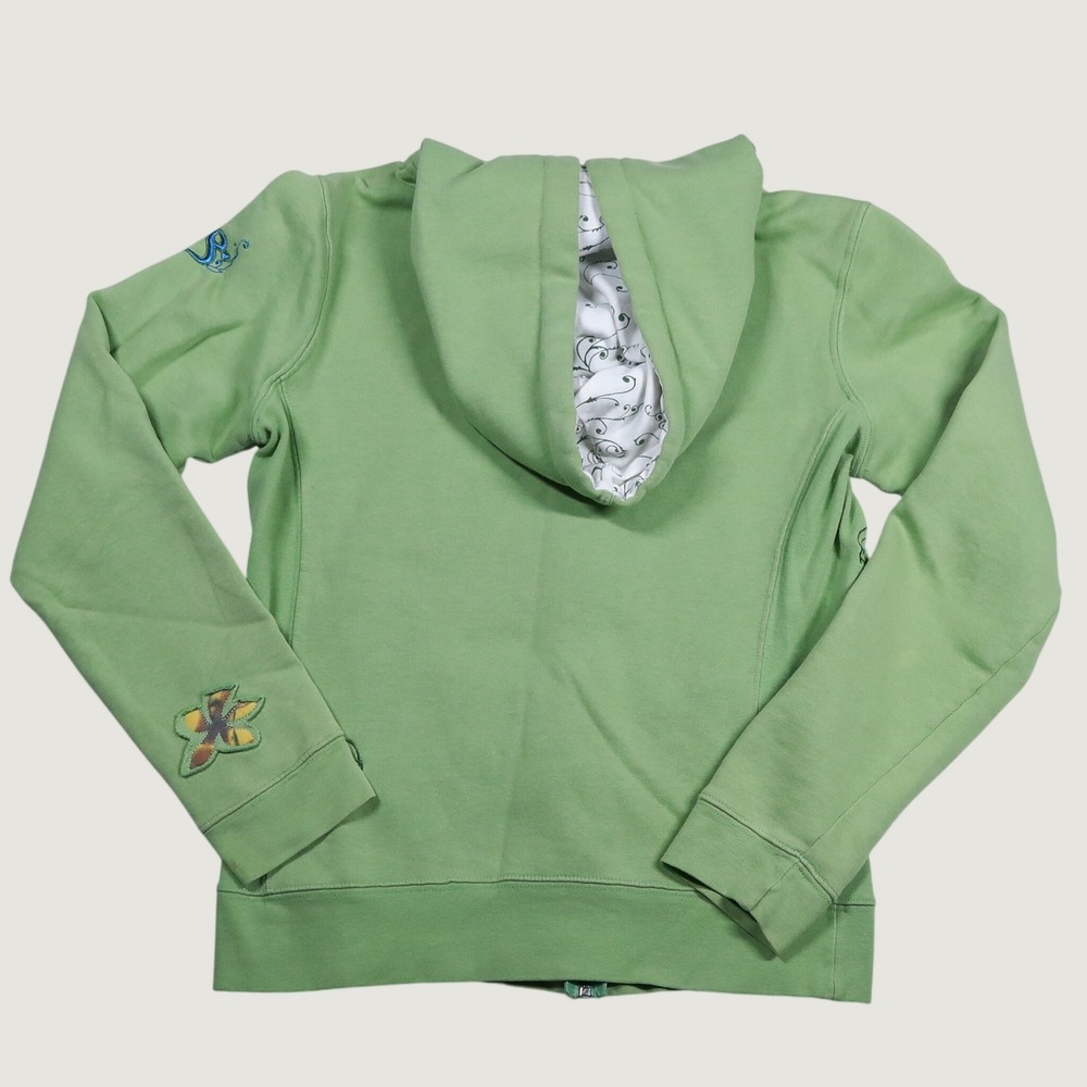 Y2K Billabong Hoodie Women L Green Butterfly Embroidered Zip Up Surf Skater - Picture 2 of 11